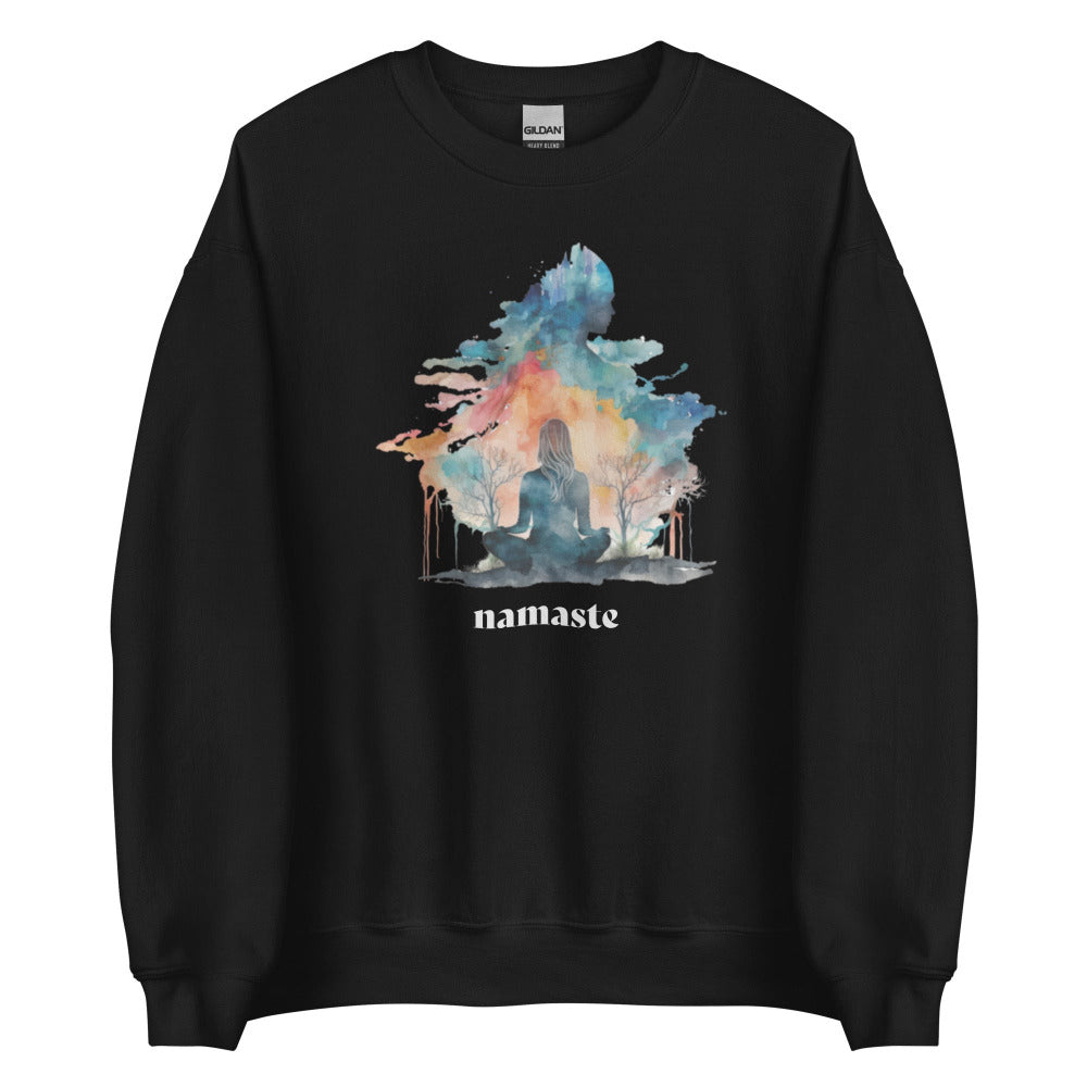 Namaste Yoga Meditation Sweatshirt - Watercolor Clouds - Black Color - https://ascensionemporium.net
